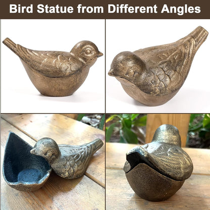 Bird Key Hiders Outside, Cast Iron Outdoor Hidden Keys Holder, Hide a Key Bird Statue, Antique Gold Keys Hider for Indoor Garden Yard Patio Decor