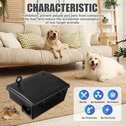 Qualirey 4 Pack Rat Bait Stations Large Rodent with Key Reusable Mouse Stations Mice Blocks Heavy Duty Boxes for Outdoor Rodents Mice Blocks, Bait Not Included, Black (8.66 x 7.5 x 3.9 Inches)