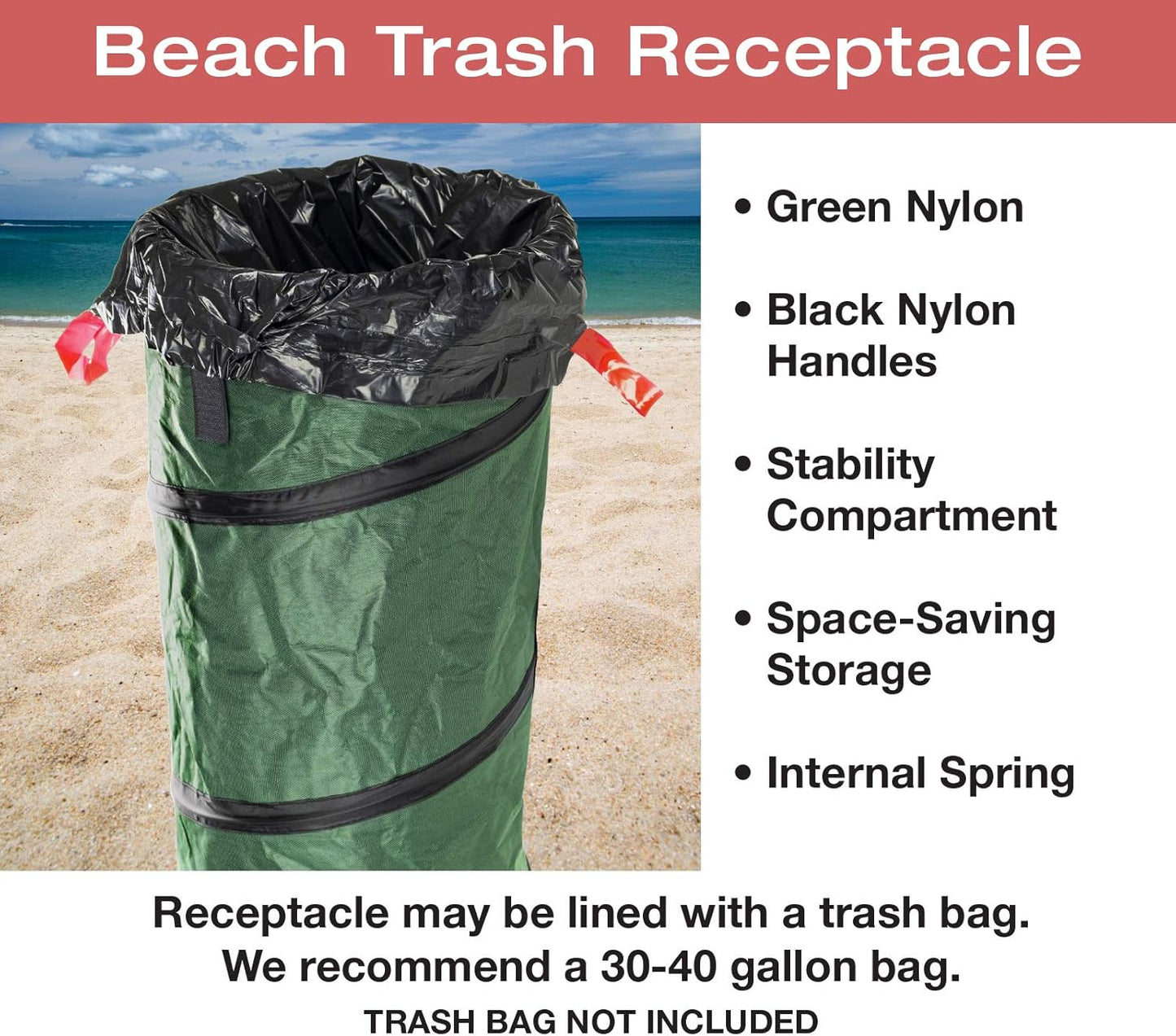 EXCELLO GLOBAL PRODUCTS Pop-Up Trash Can Portable Waste Container Outdoor Garbage Garden Yard Leaf Bin Collapsible Utility Bag (12.8" x 26")