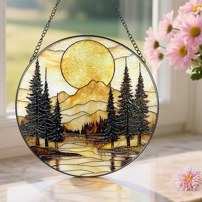 8-Inch Stained Glass Ornament, Stained Glass Window Hanging, Window Hanging Decor Suncatcher, Mountain Sunset Ornament | Holiday, Mother’s Day, Housewarming | Gifts for Nature Lovers, Friend & Family