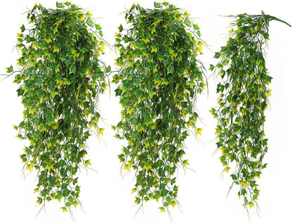 RECUTMS Artificial Plant Fake Plants Artificial Hanging Plants Faux Ivy Plant with Yellow Leaf Fake Hanging Plant Indoor Decoration House Party Garden Room Wall Decor（Yellow）
