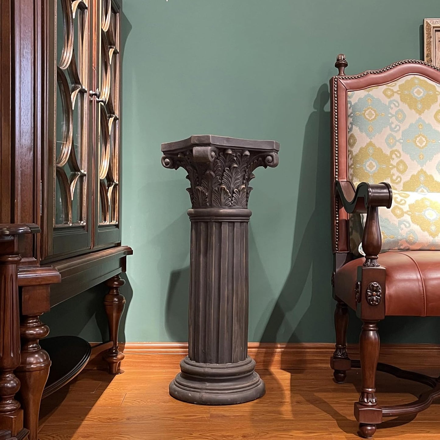 OUTOUR Unique Magnesium Oxide Corinthian Greek Column Pillar with Stand Base Pedestal for Indoor Outdoor Garden Backyard Courtyard Patio Decor33.5’’High,Antique Bronze