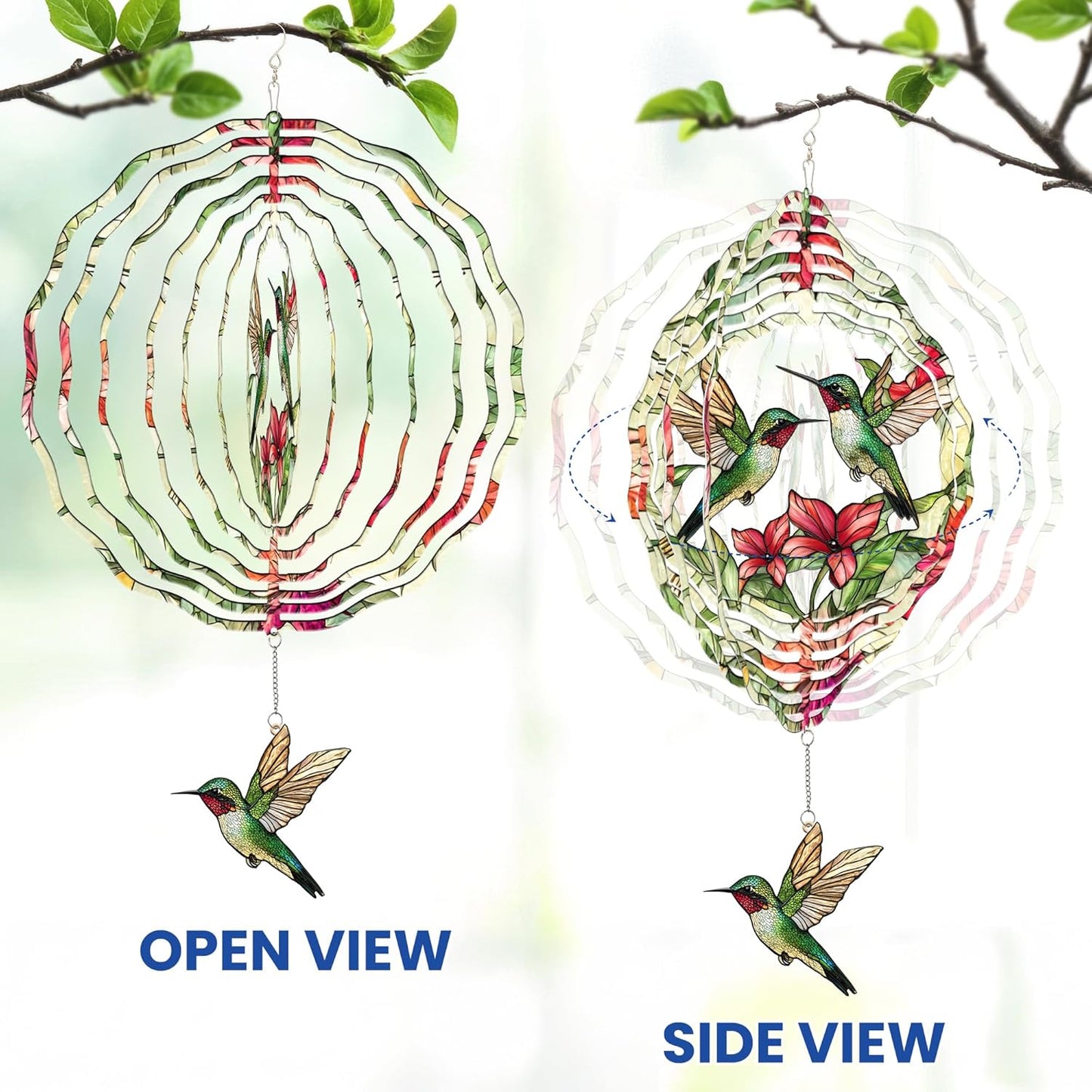 FLAGWIX Christmas Hummingbird Gifts for Women - 3D Stainless Steel Metal Wind Spinners 12in - Hummingbird Wind Spinner Yard Decorations Outdoor Indoor Hanging Garden Decor, Christmas Decorations