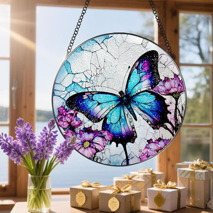 8 Inch Stained Glass Suncatcher Ornament, DOUHASU Butterfly Sun Catchers Indoor Window, Stained Glass Window Hanging, Home Decor, Butterfly Lovers Gifts for Her, Women, Mom, Grandma, Friend