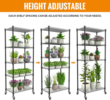 Mini 5-Tier Greenhouse for Indoor Outdoor, 23.2" L×13.4" W×61.4" H Portable Greenhouse with Clear PVC Cover and Metal Shelf for Growing Vegetables, Flowers and Seedlings, with Wheels