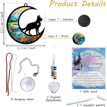 German Shepherd Suncatcher, Personalized Pet Loss Gift with Name & Date, Heart-Shaped Crystal Sun Catcher, Dog Remembrance Sympathy Rainbow Maker for Window & Garden