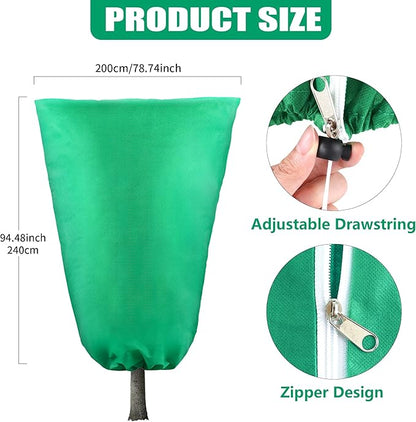 Plant Covers Freeze Protection, 1 Pack 78''× 95'' Green Frost Cloths Blankets with Zipper Drawstring Shrub Tree Covers for Winter Outdoor Plants Freeze Protection