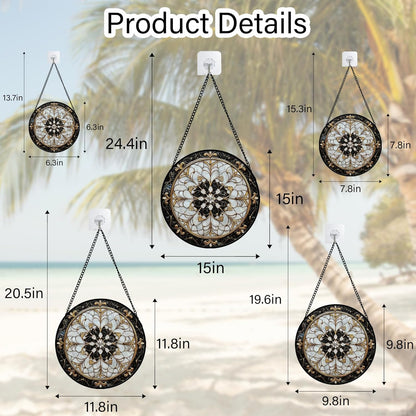 Stained Glass Window Hanging, Black and White Gold Boho Pattern Suncatcher for Doors Window Home Abstract Flower Sun Catchers Decor Mother's Day Birthday Gifts for Women, Men Mom 11.8 in
