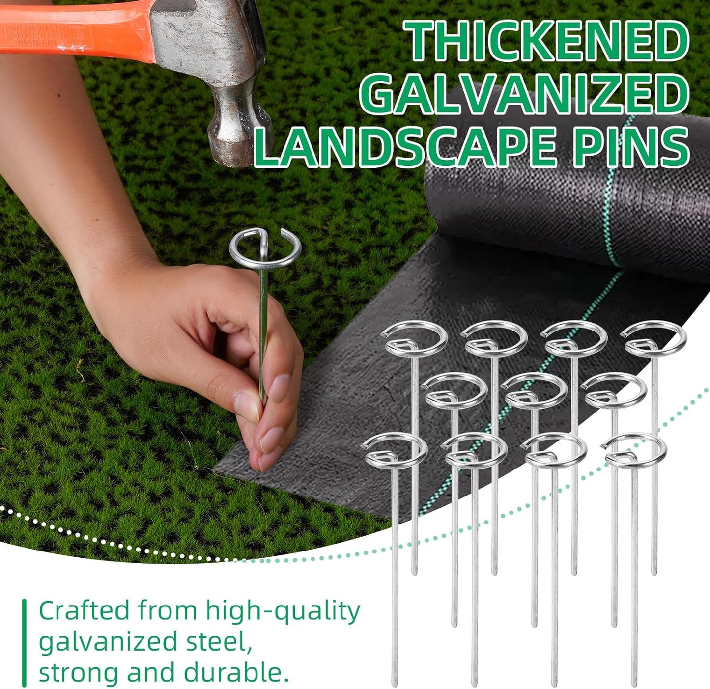 100 Pack 6 Inch Landscape Staples, Thickened 8 Gauge Circle Top Garden Stakes Heavy Duty Galvanized Landscape Fabric Pins for Securing Weed Barrier, Turf, Lawn, Fence, Tent