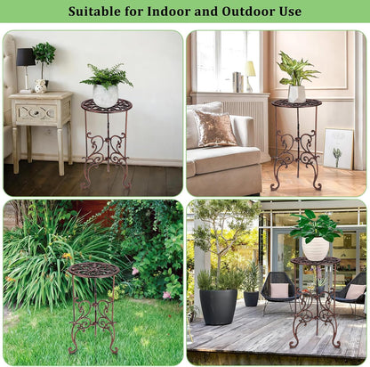 OwnMy Cast Iron Tall Plant Stand Heavy Duty Vintage Wrought Iron Flower Pot Holder, Decorative 1-Tier Potted Plant Holder Rack, Indoor Outdoor Large Metal Plant Stand for Patio Garden, Red Bronze