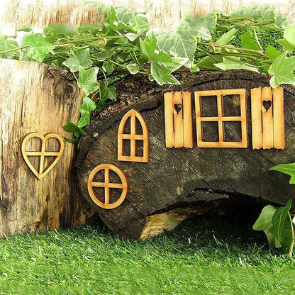 6Pcs Wooden Fairy Garden Door, Blank Door House and Windows Ornaments Tree Statues for Trunk Yard Decoration Sculptures Miniature Buildings Structures