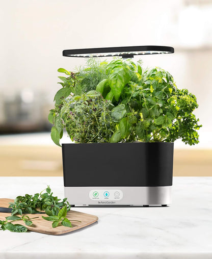 AeroGarden Harvest Indoor Garden Hydroponic System with LED Grow Light and Herb Kit, Holds up to 6 Pods, Black