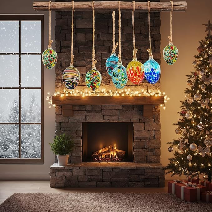 6pcs Decorative Hanging Christmas Balls Ornaments Garden Gazing Ball Hand Blown Glass Egg Ball for Outdoor Patio Décor Hanging Friendship Balls Collectible Figurine Glass Eggs