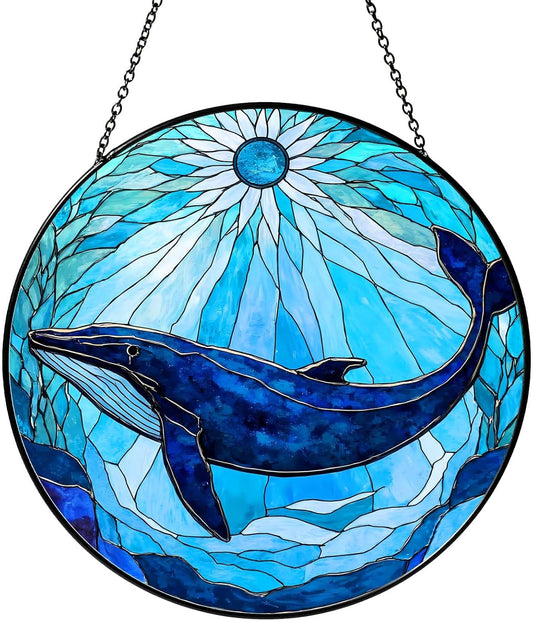 Whale Stained Glass Sun Catcher Window Hanging Whale Lovers Gifts for Women Handmade SunCatcher