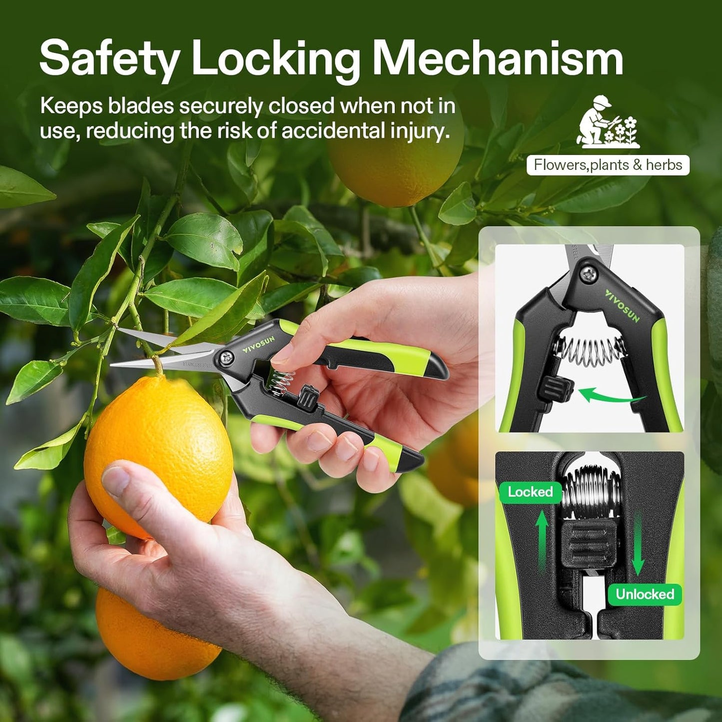 VIVOSUN 2-Pack Gardening Scissors 6.5 Inch Hand Pruner Pruning Shear with Straight Stailess Steel Blades, Black and Green