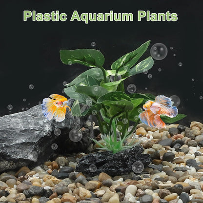Aquarium Plastic Plants, Silk Aquarium Plants, Silk Plants for Betta Fish Tank, Plant Decor for Aquarium, Dark Green, Pointed Leaves, 4.7" Tall