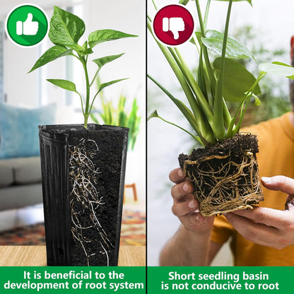 RunNico 60pcs Plastic Deep Plant Nursery Pots,Tall Tree Pots,Black Deep Seedling Container Pots with Drainage Holes for Indoor Outdoor Gardening (3Size-7.8" H+9.4" H+12.2" H)