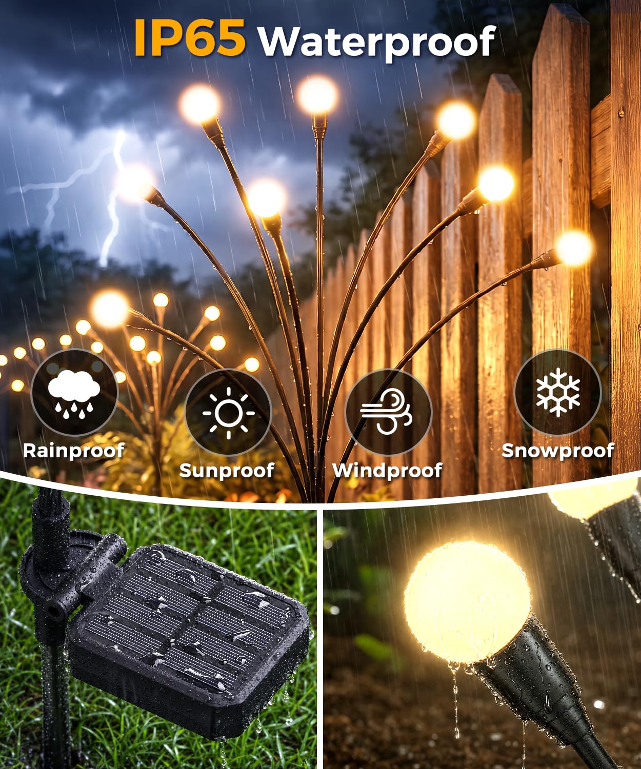 Cnuoky 6 Pack Solar Garden Lights 48 LED, Solar Lights Outdoor Waterproof IP65, Decorative Garden