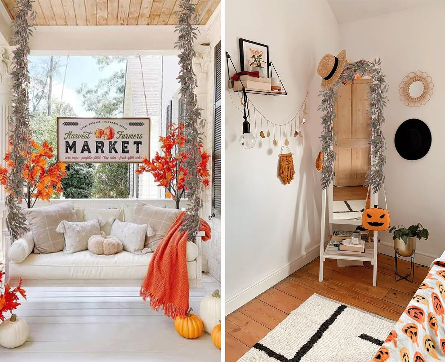 RECUTMS Artificial Hanging Willow Leaves Greenery 2Pcs 5.7Ft Fake Silk Leaves Ivy Garland Faux Vine Plants Decoration for Indoor Outdoor Home Garden Wedding Jungle Birthday Party Table Spring Decor