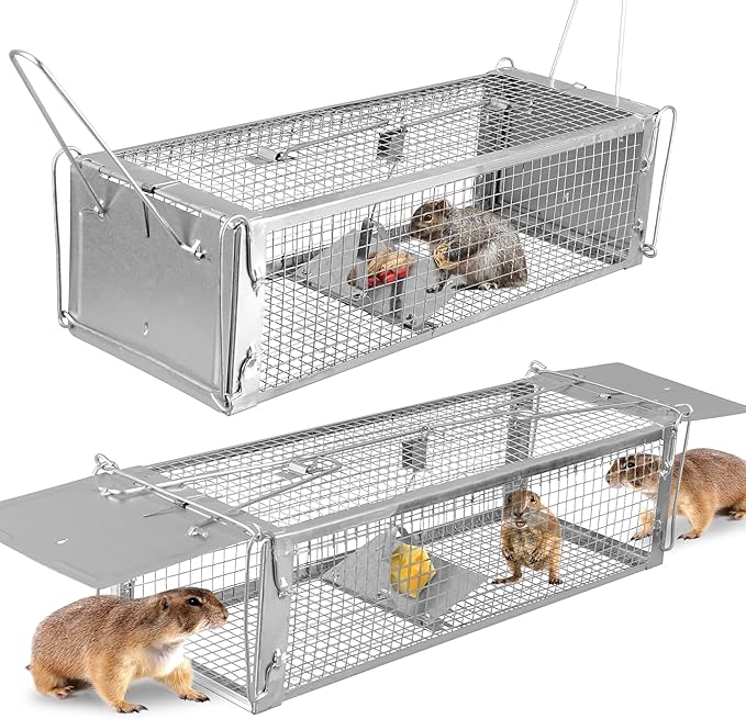 Moclever Humane Live Rat Trap – Dual-Door Rodent Cage with High-Sensitivity Gravity Pedal, Escape-Proof Dense Mesh, Zinc Electroplated for Durability, Indoor & Outdoor Use – 16.53” x 6.1” x 4.33”
