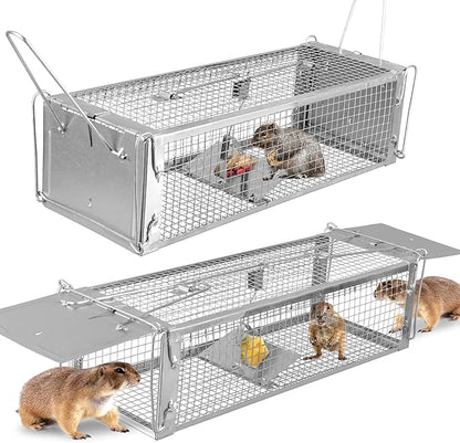 Moclever Humane Live Rat Trap – Dual-Door Rodent Cage with High-Sensitivity Gravity Pedal, Escape-Proof Dense Mesh, Zinc Electroplated for Durability, Indoor & Outdoor Use – 16.53” x 6.1” x 4.33”