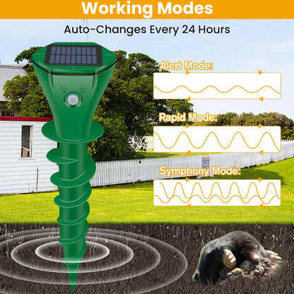 Mole Repellent Solar Powered Ultrasonic,4 Pack Gopher Repellent Outdoor for Lawn Garden Yard,Waterproof Mole Killer Traps,Sonic Spikes Get Rid of All Pests Gopher Vole Groundhog Chipmunk Snake-Green