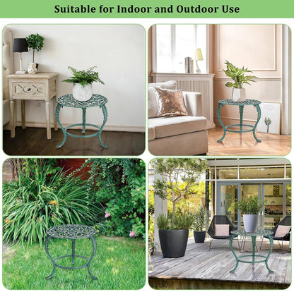 OwnMy Cast Iron Plant Stand Heavy Duty Vintage Wrought Iron Flower Pot Holder, Decorative Pedestal Potted Plant Rack, Indoor Metal Large Plant Stand for Outdoor Patio Garden Home, Antique Green