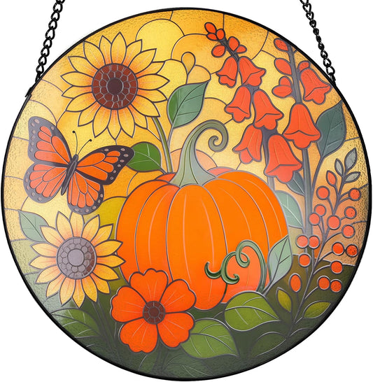 Pumpkin Suncatcher for Window Hanging - Stained Glass Window Hanging, Pumpkin Decor for