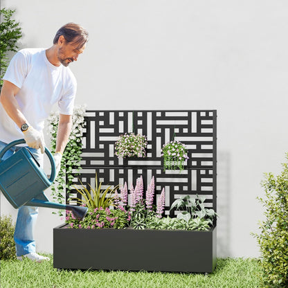 Casaphoria 72"x47" Metal Raised Garden Bed with Trellis(2 Pack), Outdoor Planter Box with Wheels & Drainage Holes for Climbing Plants, Flowers, Elevated Garden Kit with Privacy Screen, Black-Gerald