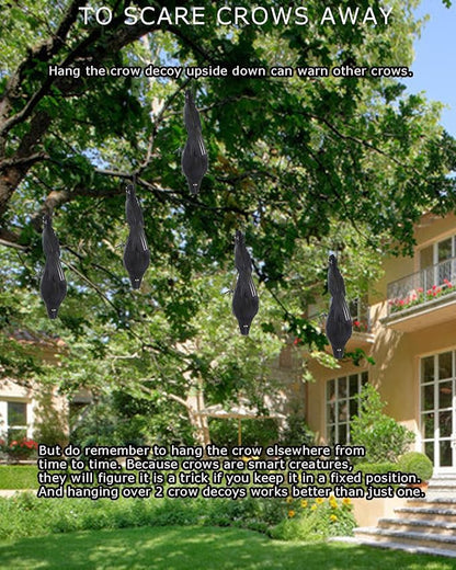 Hanging Dead Crows, 13 Inches Life-Size Raven, Realistic Handmade Fake Decoy for Garden Christmas Halloween Decorations [Face Up+Face Down+Stand] 2PC