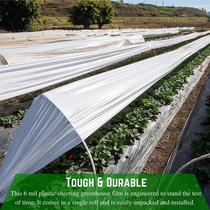 Farm Plastic Supply - White Greenhouse Plastic Sheeting - 6 mil - (32' x 100') - 4 Year UV Resistant Poly Greenhouse Film, 55% Light Transmission Hoop House Cover for Gardening, Agriculture