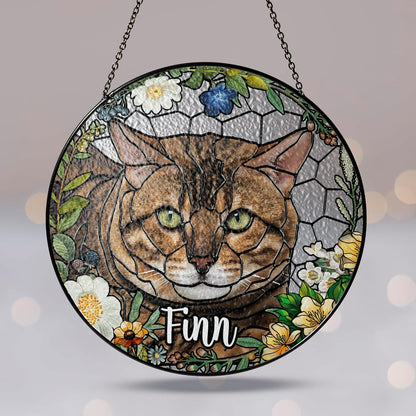 Personalized Pet Stained Glass Suncatcher Custom Name Dog Cat Photo Ornament Window Hanging Sympathy Gift for Loss of Pet Animal Memorial Bereavement Keepsake Remembrance Gift for Dog Lovers