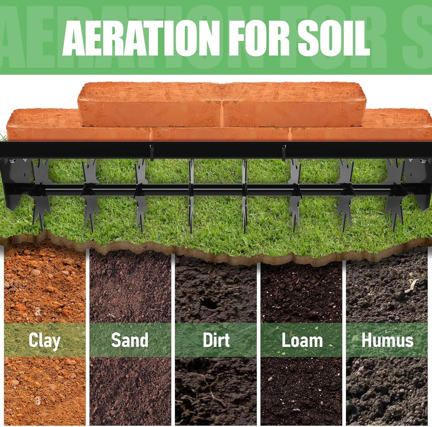 35 Inch Tow Behind Aerator, Pull Behind Lawn Aerator with Unique Star Shaped Steel Tines, 2.5 Max Puncture Depth, Ideal for Gardens and Courtyards