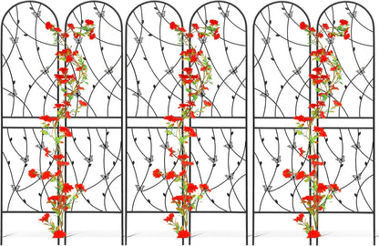6 Pack Metal Garden Trellis 6FT Outdoor Garden Fence Rustproof Trellis for Climbing Plants Support Roses Flower Lawn Decoration, Black 71" Tall