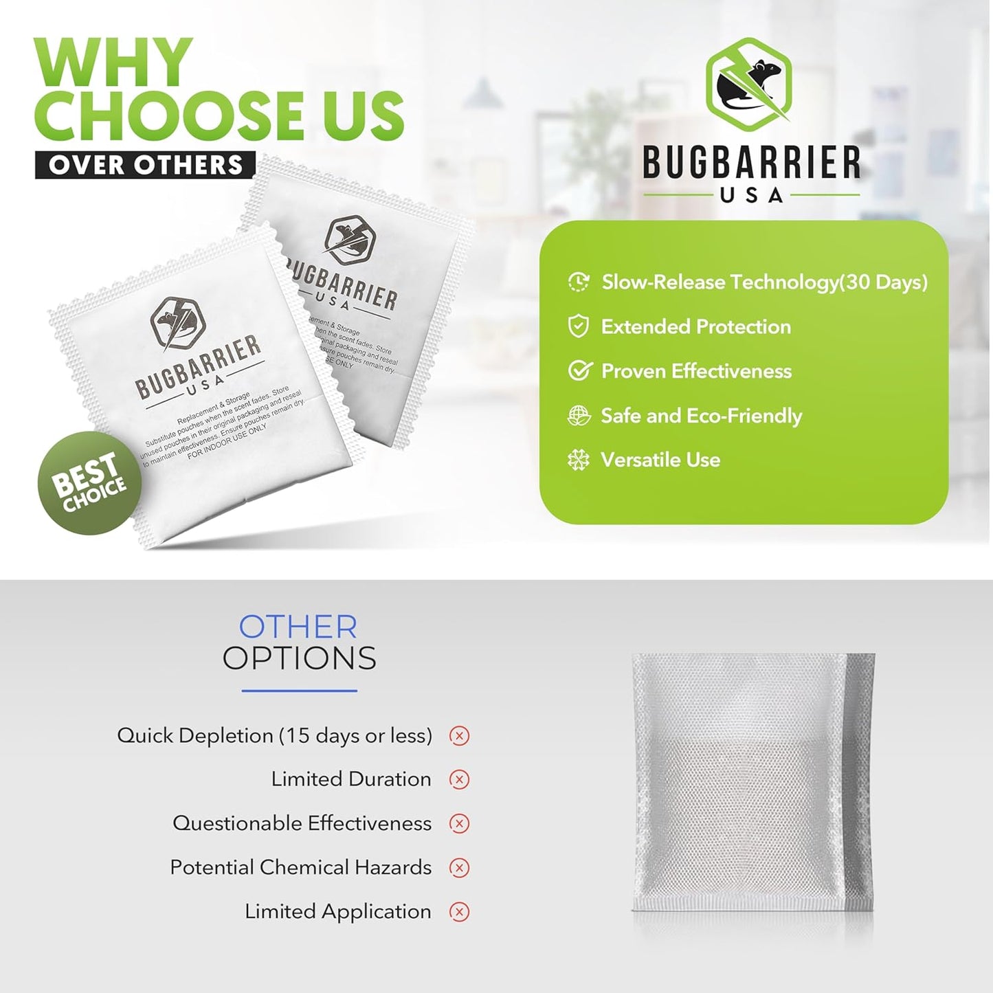 BugBarrier's Extra-Strength Mouse Repellent Deterrent Pouches, USDA 99% Biobased, Peppermint & Rosemary Oils Repel Mice Nesting in Car, RV, Boat, Garage, Shed, Cabin Made in The USA (Pack of 10)