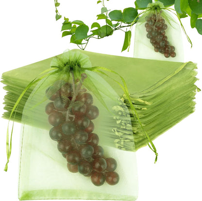 ANZNKU 100pcs 8x12 Inch Fruit Protection Bags, Fruit Bags for Fruit Trees, Green Mesh Cover Bag Garden Netting Pest Barrier for Tomato Mango Vegetables