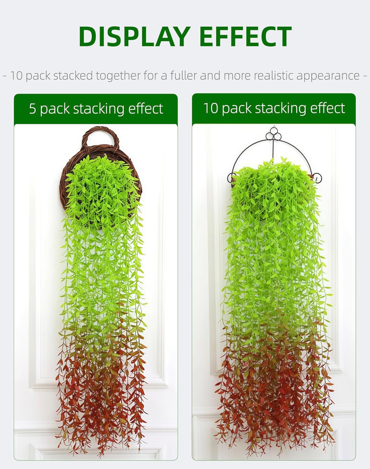 5 Pack Artificial Hanging Willow Vine (3.3ft) - Fake Greenery Plants for Indoor/Outdoor Decor, Wedding & Photography - Red Tail Design (No Basket Included)