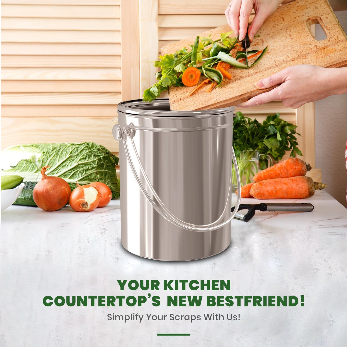 Utopia Kitchen Countertop Compost Bin 1.3 Gallon, Stainless Steel, Silver