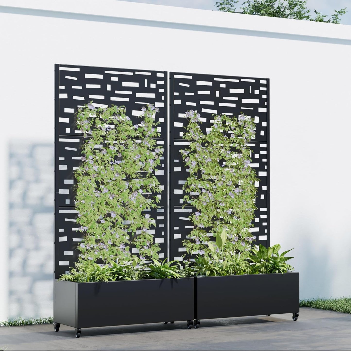 Casaphoria 72"x35" Metal Raised Garden Bed with Trellis(2 Pack), Outdoor Planter Box with Wheels & Drainage Holes for Climbing Plants, Flowers, Elevated Garden Kit with Privacy Screen, Black-Gerald