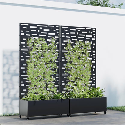 Casaphoria 72"x35" Metal Raised Garden Bed with Trellis(2 Pack), Outdoor Planter Box with Wheels & Drainage Holes for Climbing Plants, Flowers, Elevated Garden Kit with Privacy Screen, Black-Gerald
