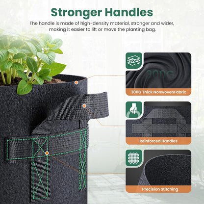 5 Pack 1 Gallon Grow Bags, Thickened Nonwoven Fabric Planter Pots with Handles, Heavy Duty 300G Garden Pots for Tomato, Potato and Vegetable