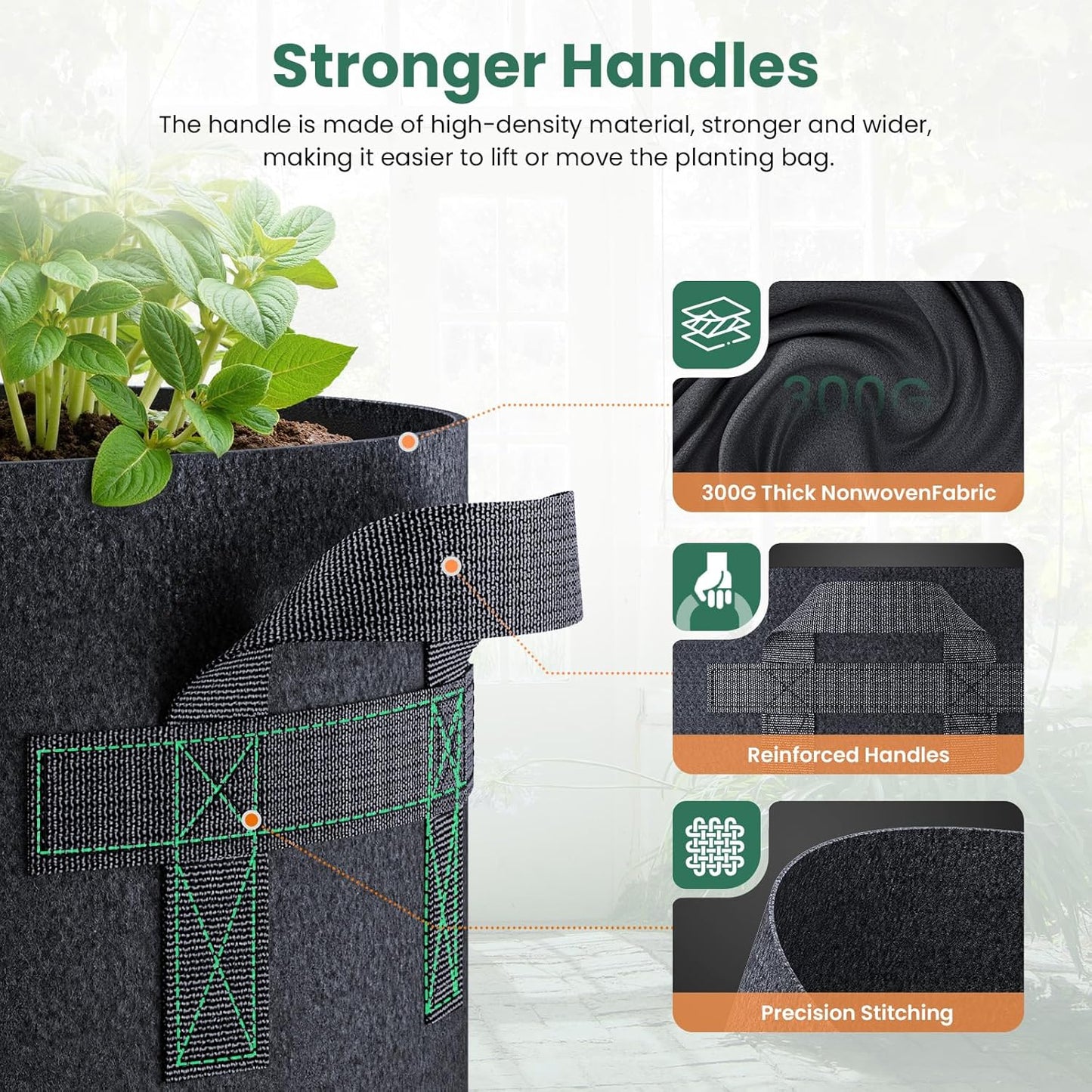5 Pack 15 Gallon Grow Bags, Thickened Nonwoven Fabric Planter Pots with Handles, Heavy Duty 300G Garden Pots for Tomato, Potato and Vegetable