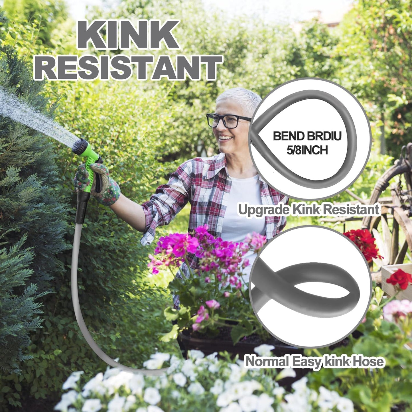 YOTOO Heavy Duty Hybrid Garden Water Hose 5/8-Inch by 100-Feet 150 PSI Kink Resistant, Flexible with Swivel Grip Handle and 3/4" GHT Solid Brass Fittings, Gray
