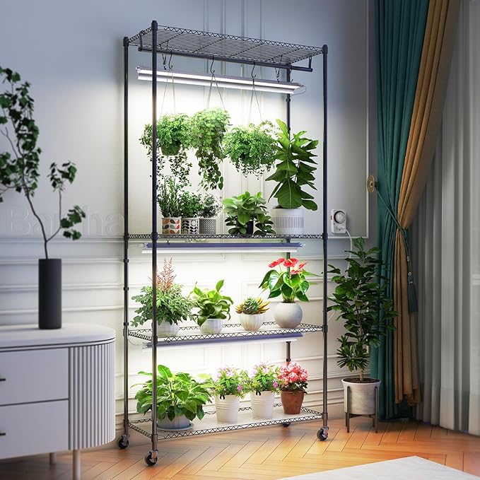 Barrina CX3 Plant Stand with Grow Light, 4-Tier, 3FT 5000K 36W(Per Light), Full Spectrum, Indoor DIY Plant Shelf with Light, Flower Pot Stand Display Rack, 35.4"x13.8"x70.9", Wheel, Mechanical Timer