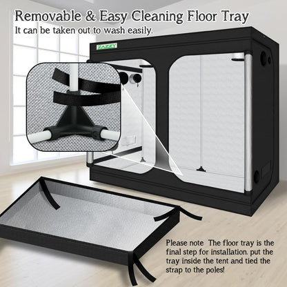 zazzy Grow Tent, 96“x48 x78 Plant Growing Tents 600D Mylar Hydroponic Indoor Grow Tent with Window, Kit Bag & Floor Tray 8x4 Growing Tent