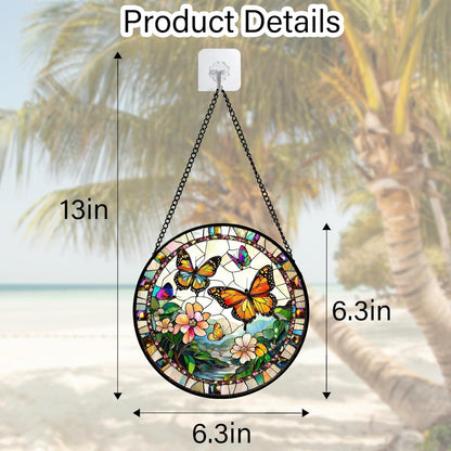 Stained Glass Window Hanging, Butterflies Flying in The Sky Suncatcher for Doors Home Sun Catchers Decoration and Christmas, Mother's Day Birthday Gifts for Women, Men, and Mom 6.3 in
