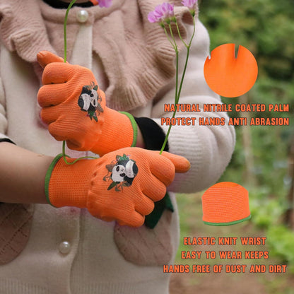 HANDLANDY 2 Pairs Kids Gardening Gloves, Toddler Children Garden Yard Work Outdoor Playing Gloves, Rubber Coating, for Girls Boys Youth (Size XL, Orange)