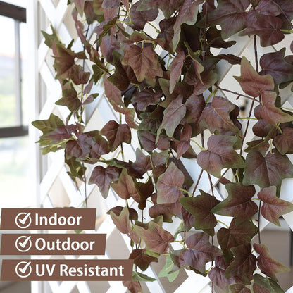 mizii 5 Pack 360" Artificial Vines Ivy Garland Realistic Fake Vine Silk Green Leaves Faux Hanging Plants Greenery Decoration for Outdoors Wedding Party Indoor Mantle Bedroom Home Decor (Purple Green)
