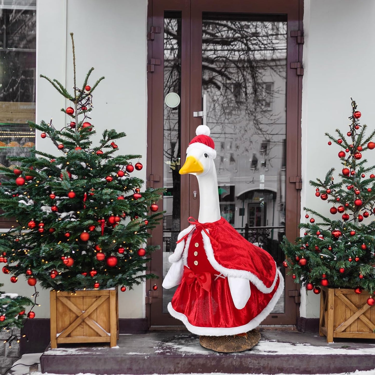 Christmas Mrs. Claus Goose Outfit Dresses Clothes for 23" High Cement or Plastic Goose Lawn Clothing Porch Garden Costume for Yard Outdoor Patio Statue Xmas Santa Holiday Decor
