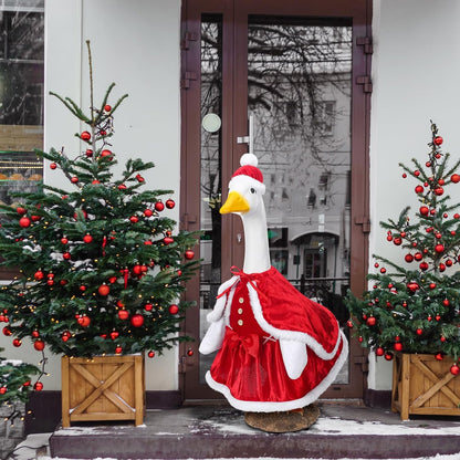 Christmas Mrs. Claus Goose Outfit Dresses Clothes for 23" High Cement or Plastic Goose Lawn Clothing Porch Garden Costume for Yard Outdoor Patio Statue Xmas Santa Holiday Decor